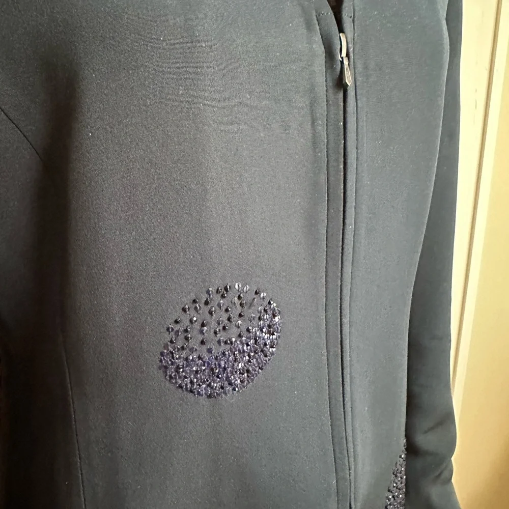 Akris Navy Silk Jacket with Hand Beaded Crystals Size 10 - Picture 6 of 16